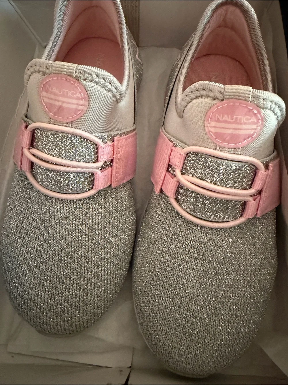 Nautica Silver Knit Sneakers with Pink Accents
